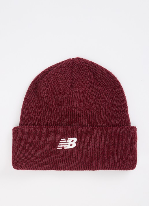 New Balance Grofgebreide muts met logoborduring - voorkant bordeauxrood