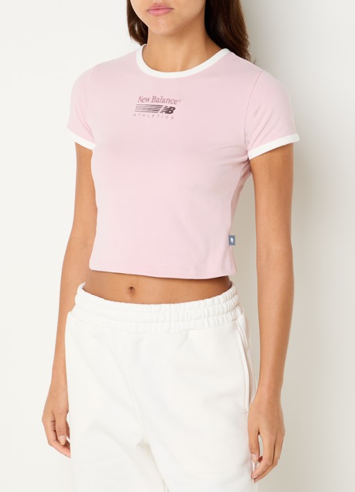 New Balance Ringer cropped T-shirt met logo