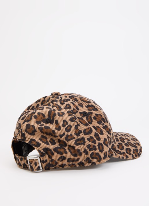 New Era Pet van corduroy met logoborduring en panterprint - detail 2 bruin