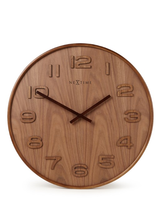 NeXtime Wood Wood Big wandklok 53 cm - voorkant bruin