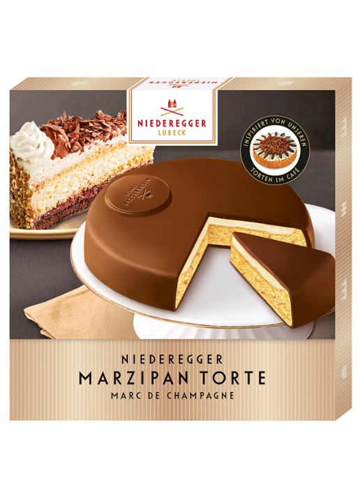 Niederegger Marc de Champagne marsepeintaart 185 gram - voorkant beige