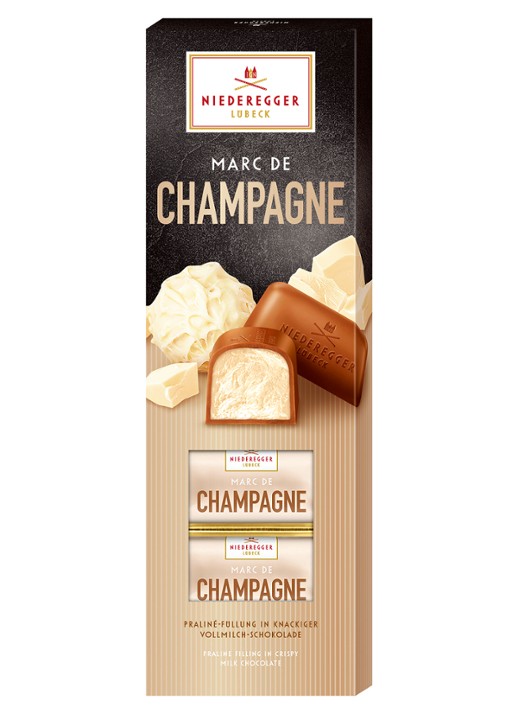 Niederegger Marc de Champagne praline 100 gram - voorkant beige