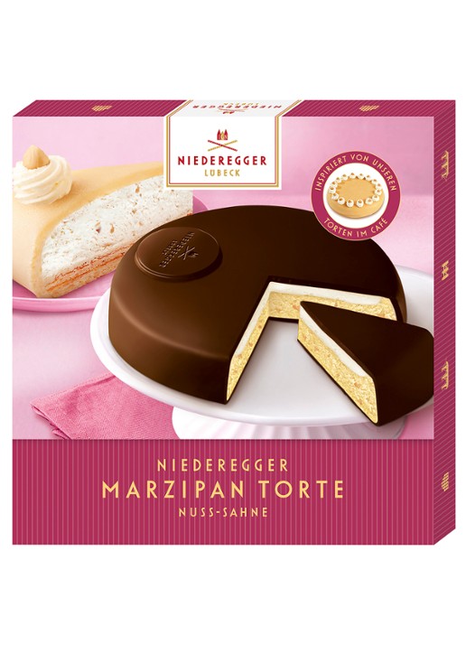 Niederegger Noten en Room marsepeintaart 185 gram - voorkant beige