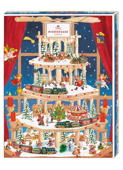 Niederegger Pyramide adventskalender 300 gram - 24 dagen - voorkant beige