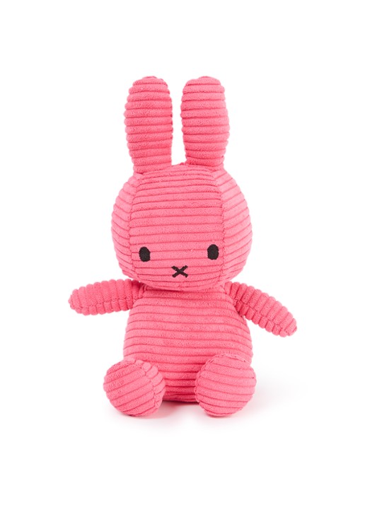 Nijntje Miffy knuffel van corduroy 23 cm - voorkant fuchsia