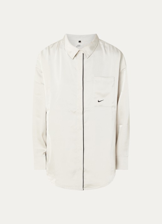 Nike Blouse van satijn met borstzak en logo - voorkant 3 beige