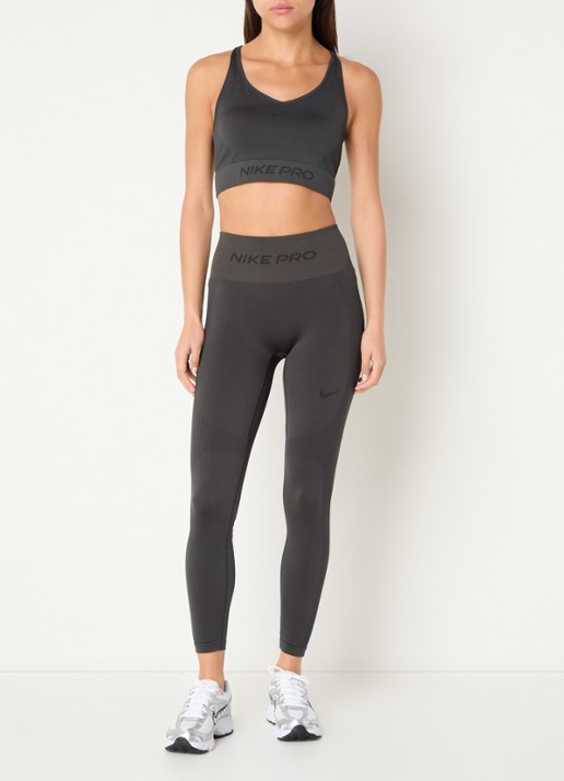 Nike High waist skinny fit legging met dri-fit en logoband - voorkant 2 donkergrijs