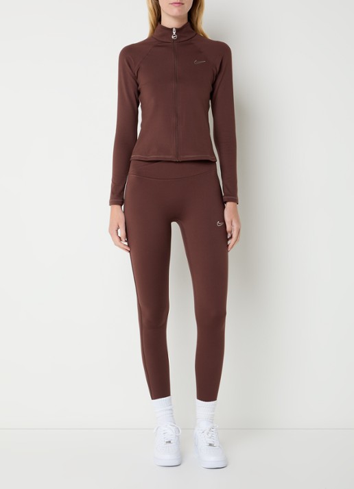 Nike One high waist cropped trainingslegging met dri-FIT en logo - voorkant 5 bruin