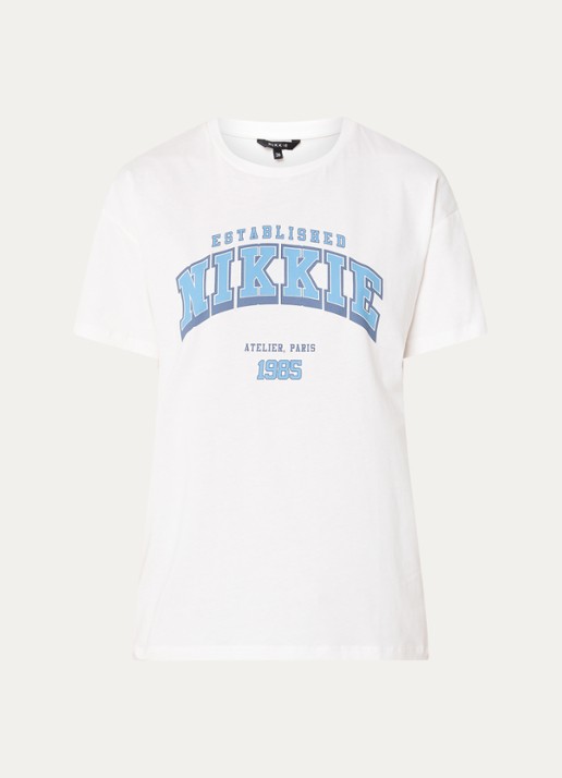 NIKKIE 1985 T-shirt met logo - voorkant 3 wit
