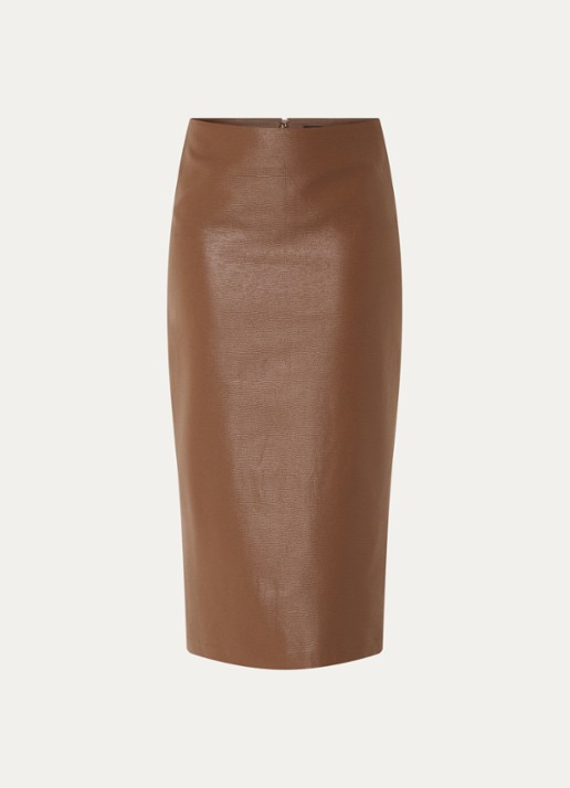 NIKKIE Aelena midi rok van imitatieleer met split - voorkant 2 cognac