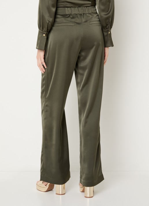 NIKKIE Aivy high waist loose fit pantalon van satijn - achterkant bronsgroen