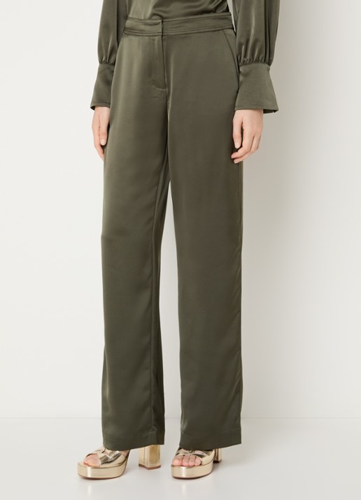 NIKKIE Aivy high waist loose fit pantalon van satijn - detail 4 bronsgroen