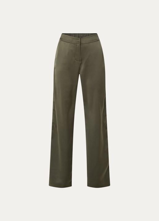 NIKKIE Aivy high waist loose fit pantalon van satijn - voorkant 2 bronsgroen