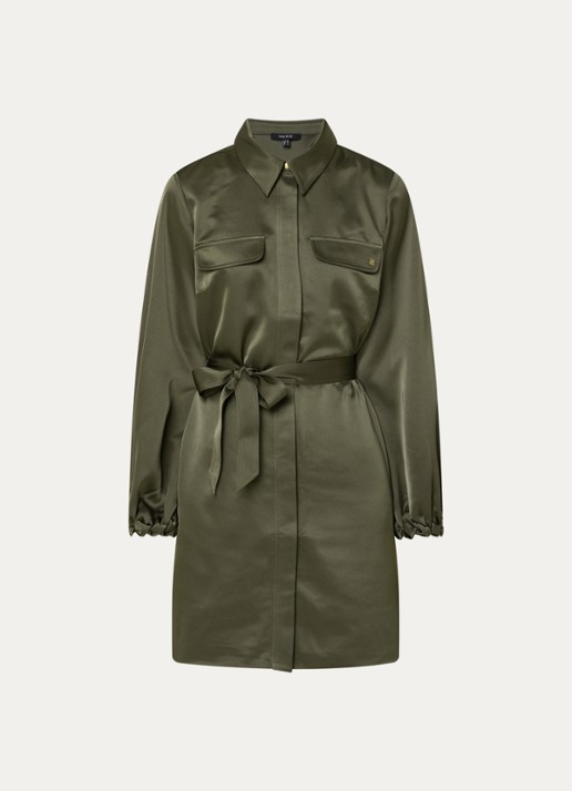 NIKKIE Aivy midi blousejurk van satijn - voorkant 3 groen