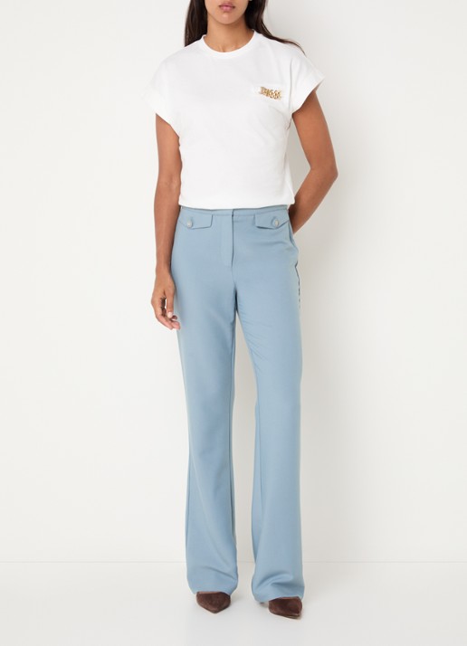 NIKKIE Alani mid waist straight fit pantalon met stretch - voorkant 2 lichtblauw