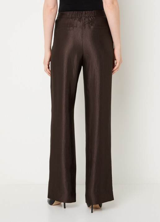 NIKKIE Alira high waist loose fit broek met steekzakken en metallic finish - achterkant 4 donkerbruin