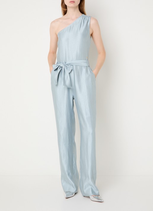 NIKKIE Alira loose fit jumpsuit met asymmetrische hals - detail lichtblauw