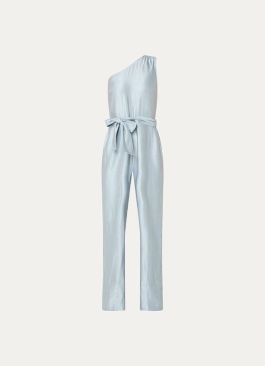 NIKKIE Alira loose fit jumpsuit met asymmetrische hals - voorkant 3 lichtblauw