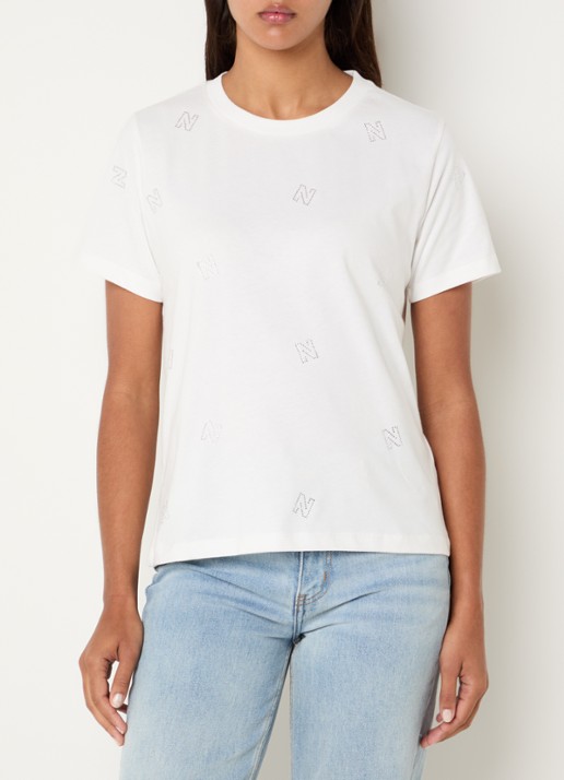 NIKKIE Allover N T-shirt met logoprint en strass