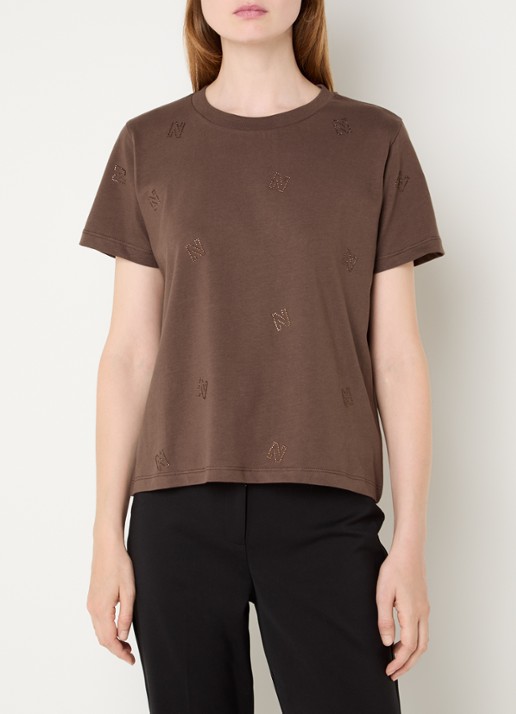NIKKIE Allover N T-shirt met logoprint en strass