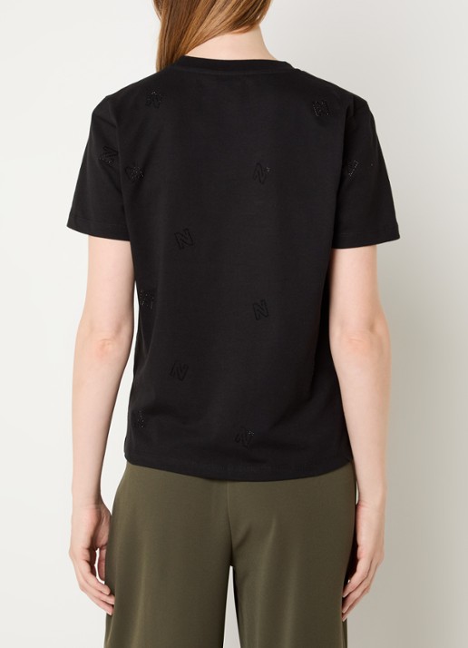 NIKKIE Allover N T-shirt met logoprint en strass - achterkant 4 zwart