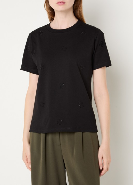 NIKKIE Allover N T-shirt met logoprint en strass - detail 2 zwart