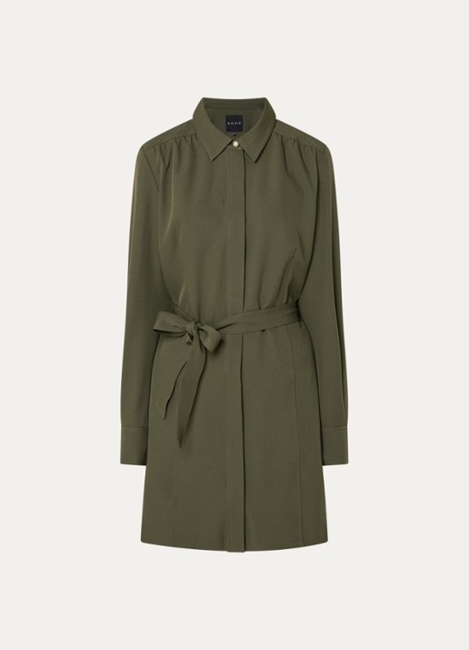 NIKKIE Alva midi blousejurk met strikceintuur - voorkant 2 groen