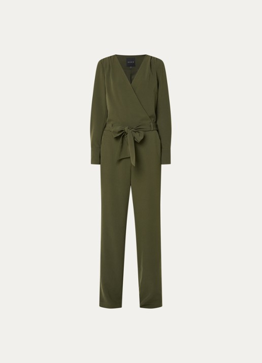NIKKIE Amine loose fit jumpsuit met strikceintuur - voorkant 3 groen