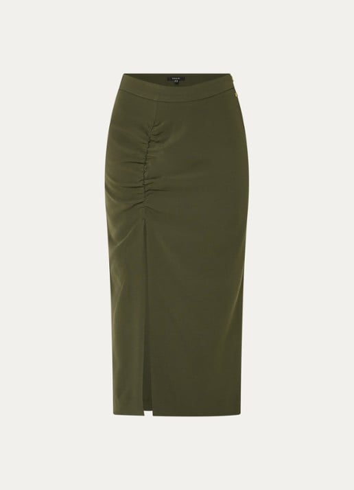 NIKKIE Amine midi kokerrok met split en plooidetail - voorkant 3 bronsgroen