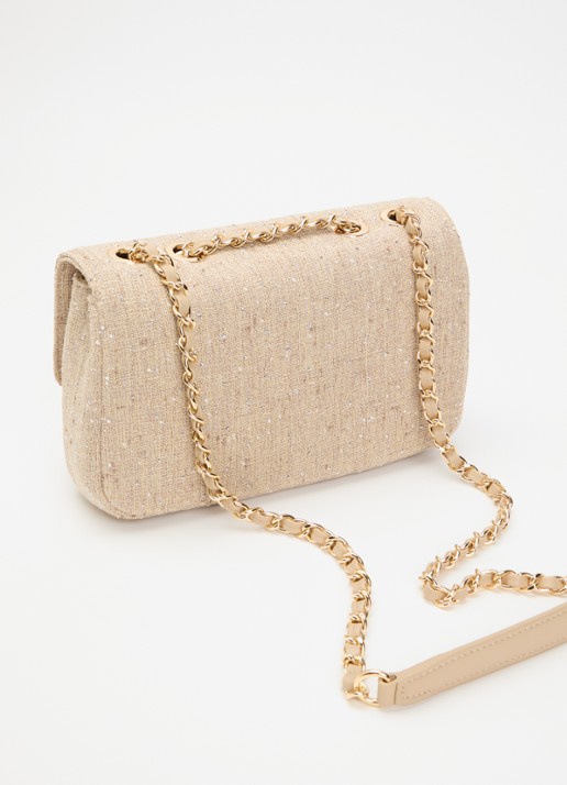 NIKKIE Ann Shiny crossbodytas met strass - achterkant beige