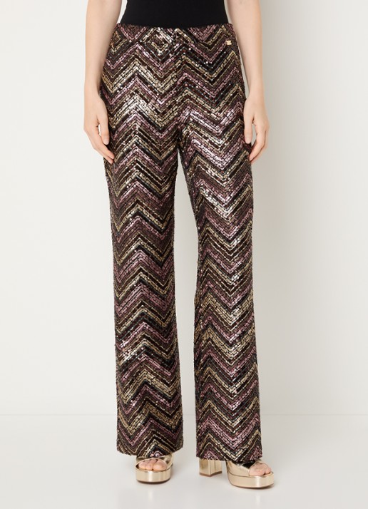 NIKKIE Annelies high waist loose fit pantalon met pailletten - detail oudroze