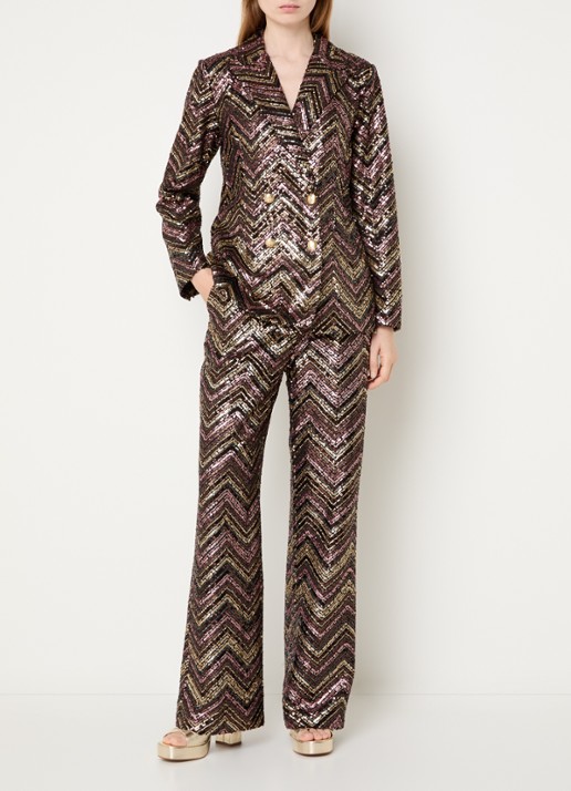 NIKKIE Annelies high waist loose fit pantalon met pailletten - voorkant 4 oudroze