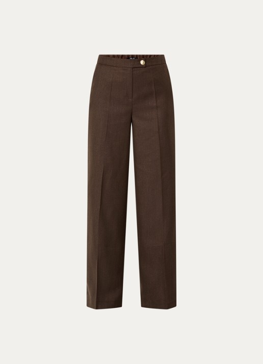 NIKKIE Anou high waist straight fit pantalon met steekzakken - voorkant 3 donkerbruin