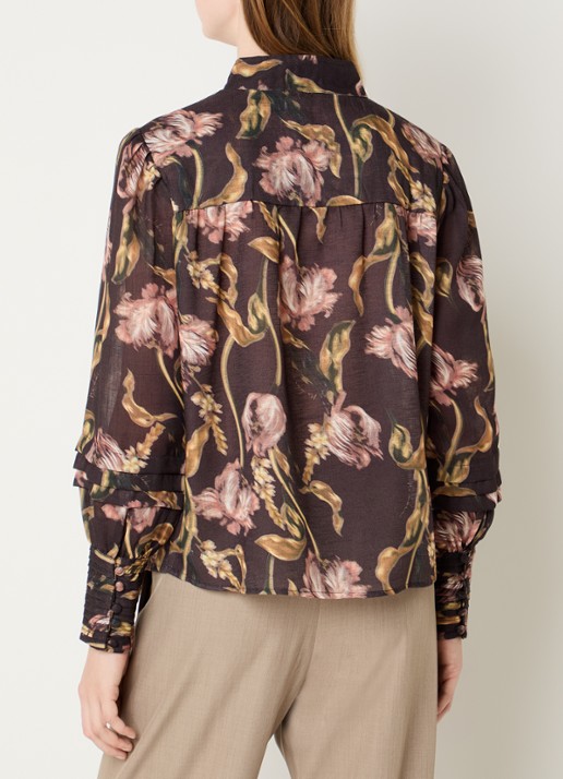 NIKKIE Apillone blouse met print - achterkant 4 donkerbruin