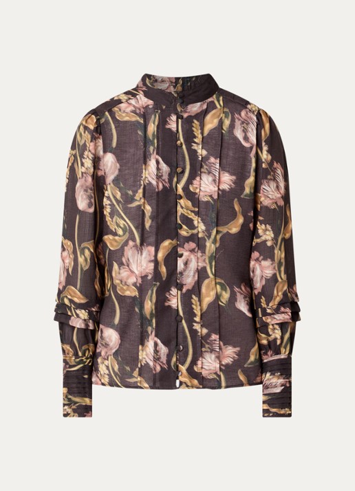 NIKKIE Apillone blouse met print - voorkant 2 donkerbruin