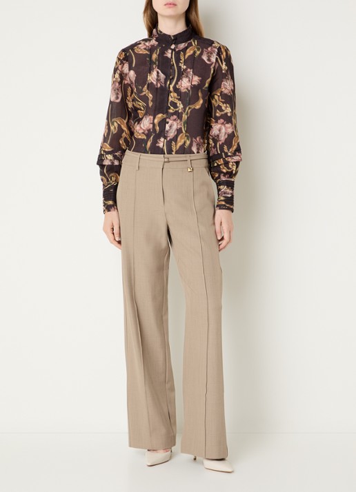 NIKKIE Apillone blouse met print - voorkant 3 donkerbruin