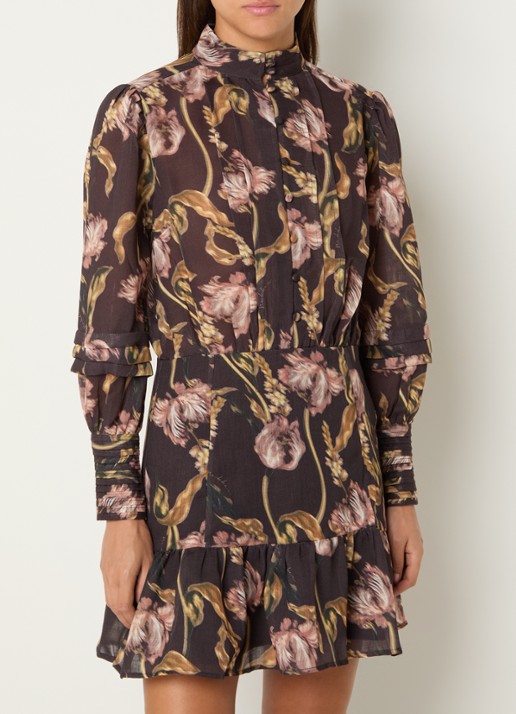NIKKIE Apillone mini blouse jurk met boemenprint en volant