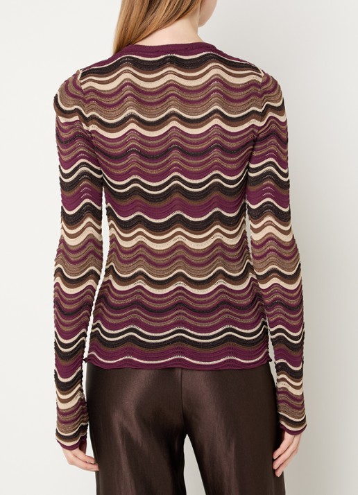 NIKKIE Arlla top met ingebreid patroon en lurex - achterkant 2 aubergine