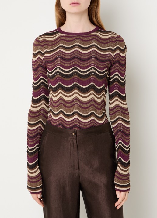 NIKKIE Arlla top met ingebreid patroon en lurex - detail aubergine