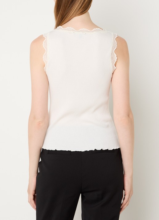 NIKKIE Arlynn tanktop met ribstructuur en details van kant - achterkant 3 gebroken wit