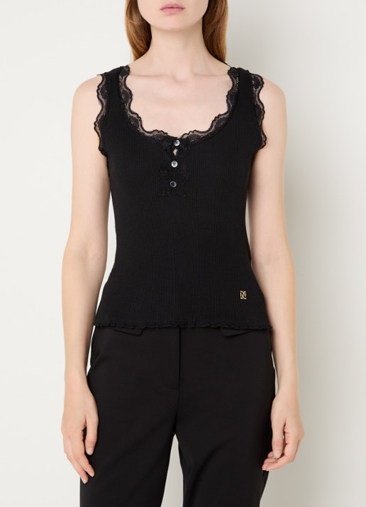 NIKKIE Arlynn tanktop met ribstructuur en details van kant