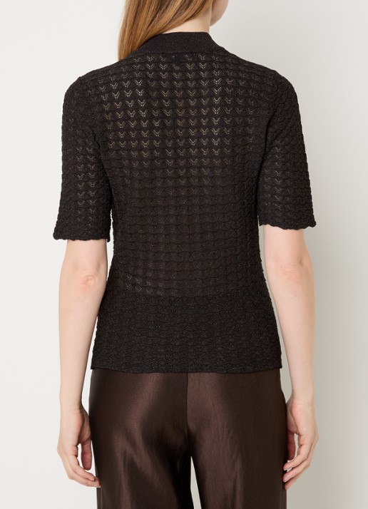 NIKKIE Arvella top met opengewerkt dessin en lurex - achterkant 2 chocoladebruin
