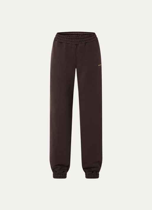 NIKKIE Avaleigh loose fit tappered fit joggingbroek met logo - voorkant donkerbruin