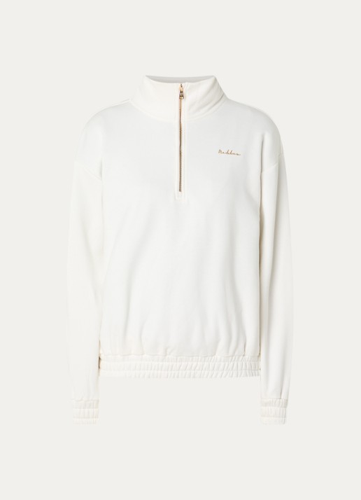 NIKKIE Avaleigh sweater met halve rits en logo - voorkant creme