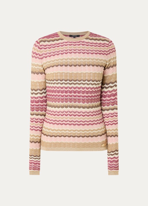 NIKKIE Fijngebreide trui met ingebreide print - voorkant 2 beige