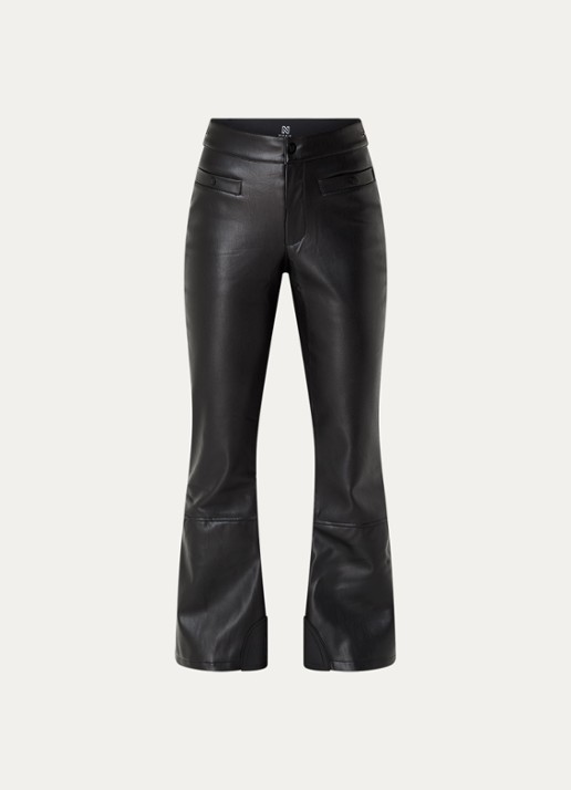 NIKKIE Giza high waist flared fit skibroek van imitatieleer met steekzakken - voorkant zwart