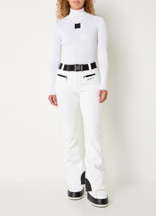 NIKKIE Grace high waist flared fit skibroek met ceintuur - voorkant 2 wit