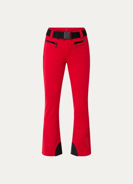 NIKKIE Grace high waist flared fit skibroek met ceintuur - voorkant 2 rood
