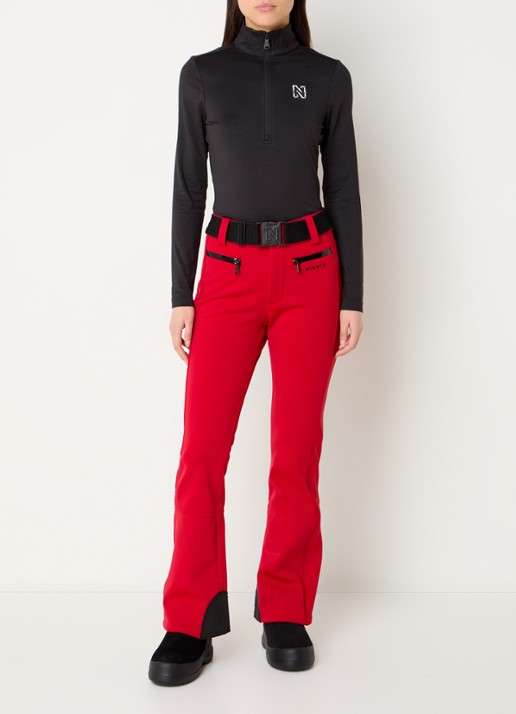 NIKKIE Grace high waist flared fit skibroek met ceintuur - voorkant 3 rood