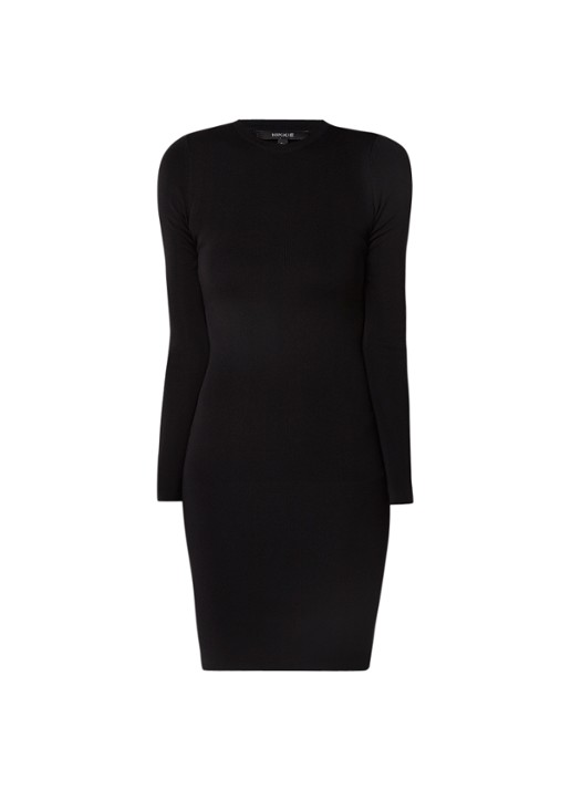 NIKKIE Jolie fijngebreide fitted midi jurk - voorkant 2 zwart